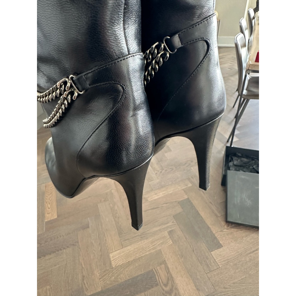 Women's Saint Laurent Black Leather Boots Size 37.5 - Picture 4 of 14